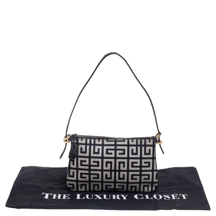 Pre Owned Givenchy Black/Grey Signature Canvas and Leather Small Baguette Bag