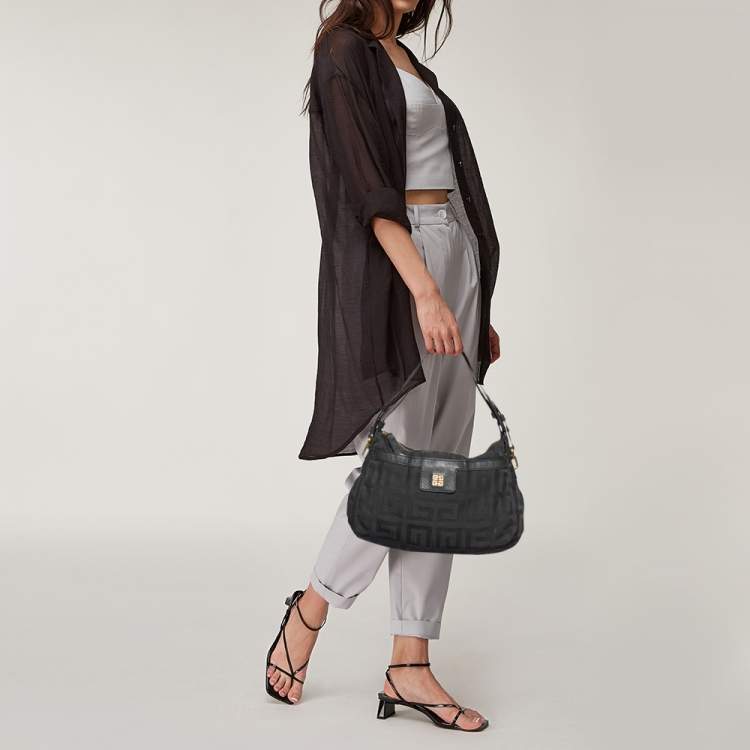 Pre Owned Givenchy Black Monogram Canvas And Leather Shoulder Bag