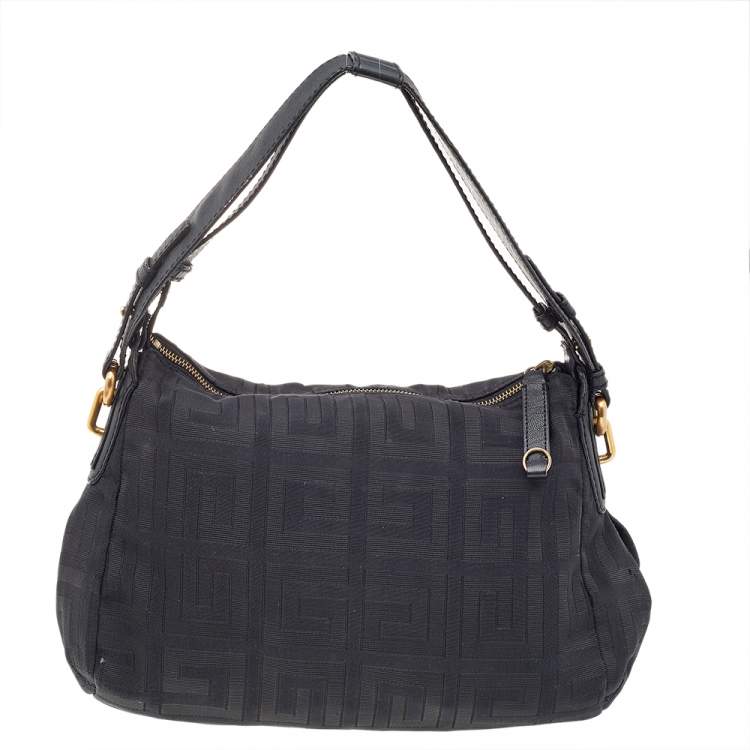Pre Owned Givenchy Black Monogram Canvas And Leather Shoulder Bag