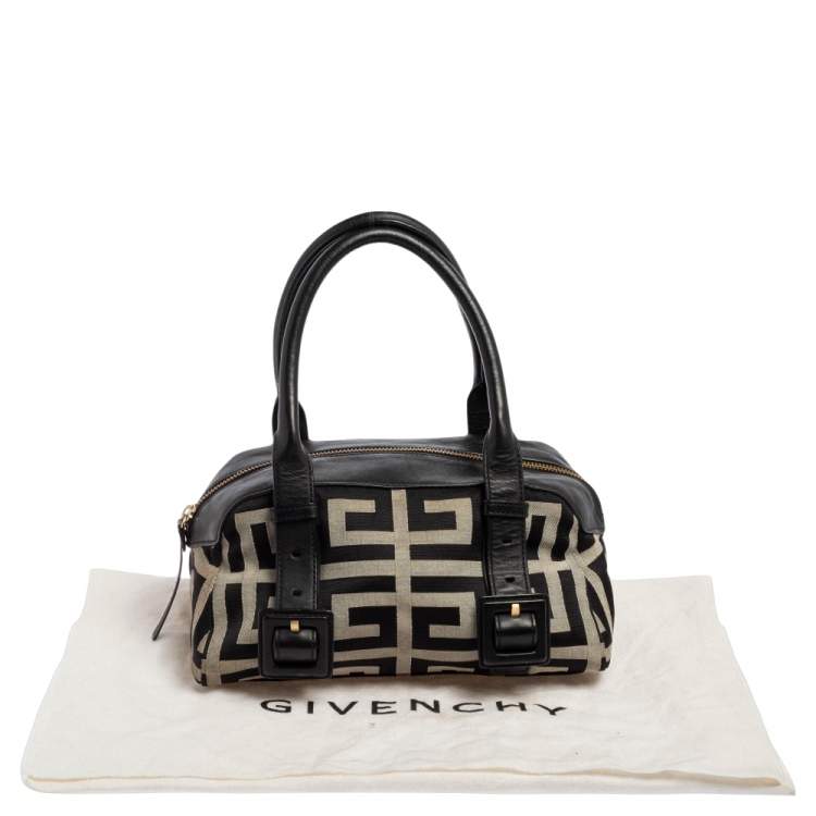 Pre Owned Givenchy Black/Grey Signature Canvas and Leather Small Satchel