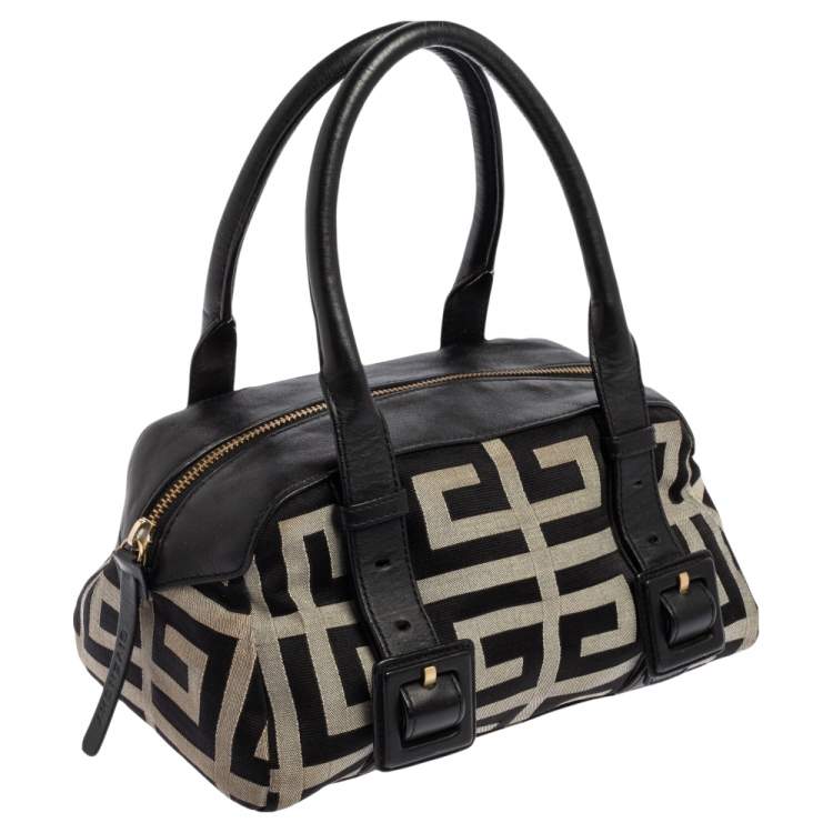 Pre Owned Givenchy Black/Grey Signature Canvas and Leather Small Satchel
