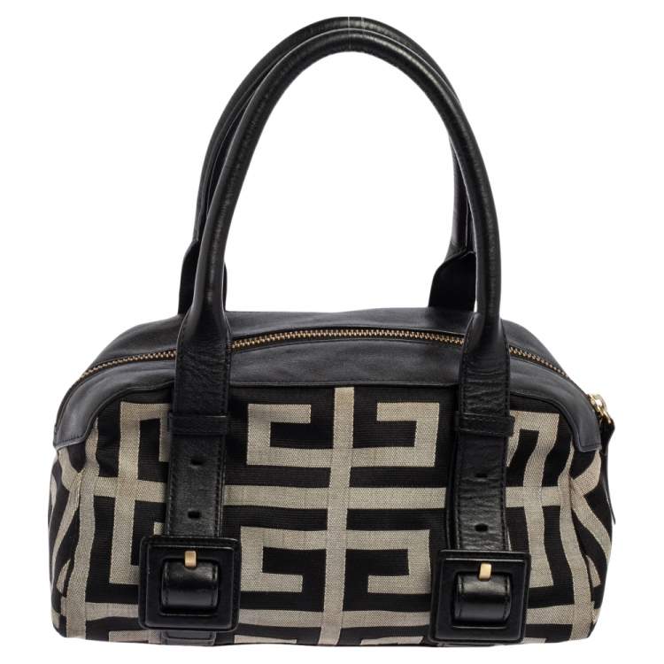 Pre Owned Givenchy Black/Grey Signature Canvas and Leather Small Satchel