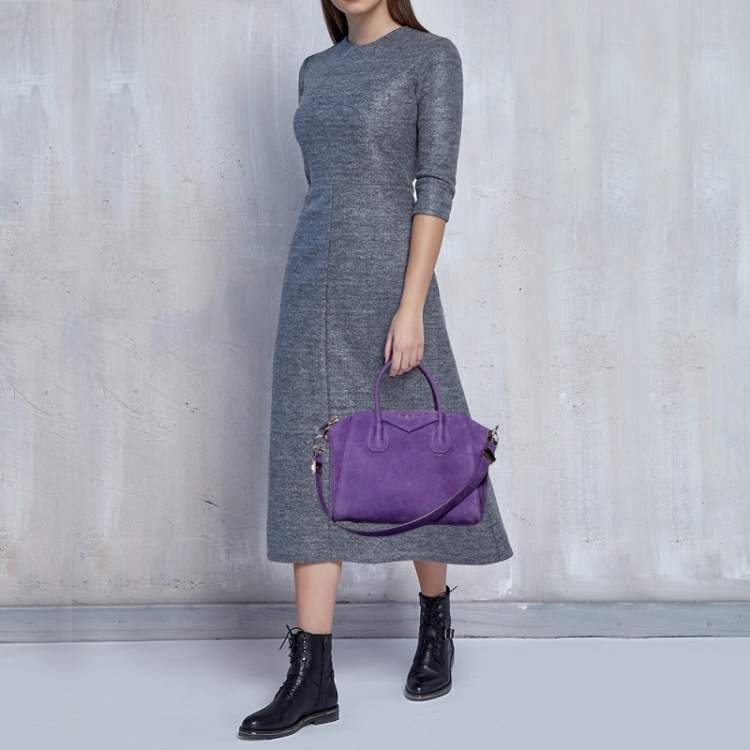 Pre Owned Givenchy Purple Suede Small Antigona Satchel