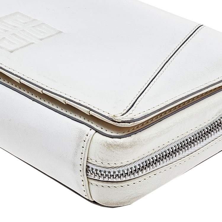 Pre Owned Givenchy White Leather Logo Flap Shoulder Bag