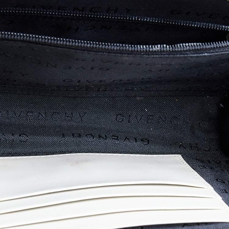Pre Owned Givenchy White Leather Logo Flap Shoulder Bag
