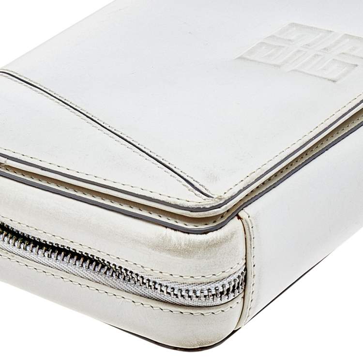 Pre Owned Givenchy White Leather Logo Flap Shoulder Bag