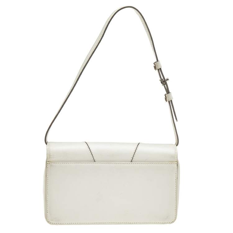 Pre Owned Givenchy White Leather Logo Flap Shoulder Bag