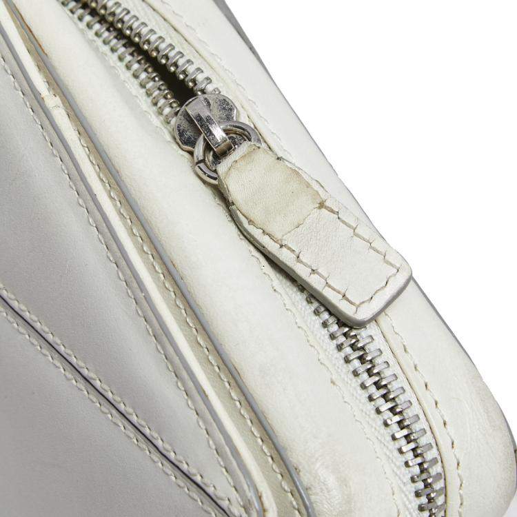 Pre Owned Givenchy White Leather Logo Flap Shoulder Bag