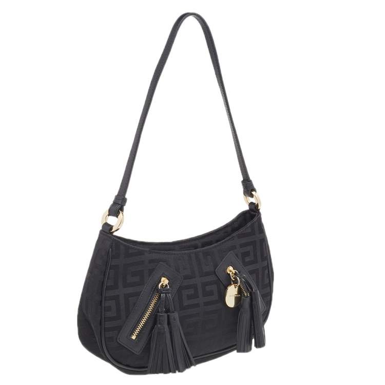 Pre Owned Givenchy Black Canvas And Leather Tassel Shoulder Bag