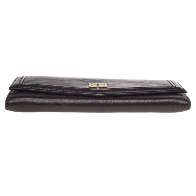 Pre Owned Givenchy Brown Leather Flap Continental Wallet