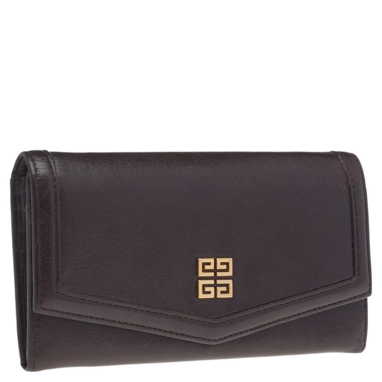Pre Owned Givenchy Brown Leather Flap Continental Wallet