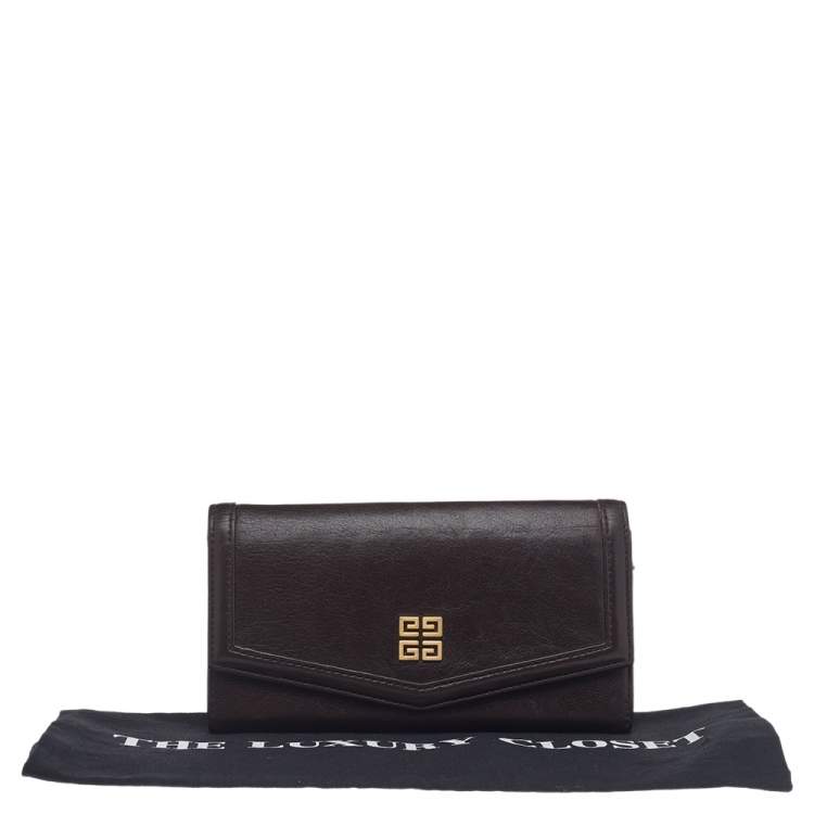 Pre Owned Givenchy Brown Leather Flap Continental Wallet