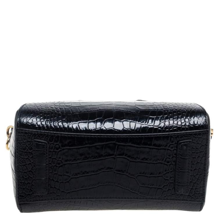 Pre Owned Givenchy Black Glossy Croc Embossed Leather Mini Antigona Satchel
