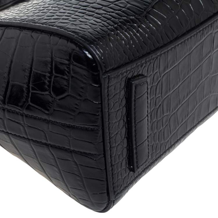 Pre Owned Givenchy Black Glossy Croc Embossed Leather Mini Antigona Satchel