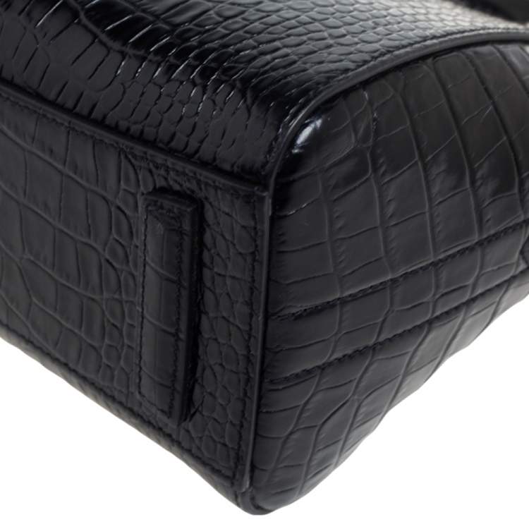 Pre Owned Givenchy Black Glossy Croc Embossed Leather Mini Antigona Satchel