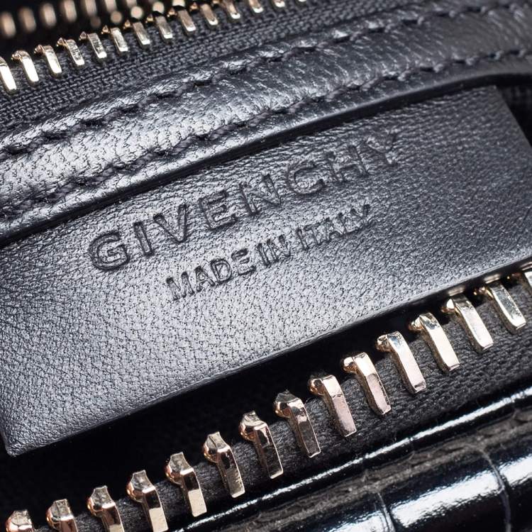 Pre Owned Givenchy Black Glossy Croc Embossed Leather Mini Antigona Satchel
