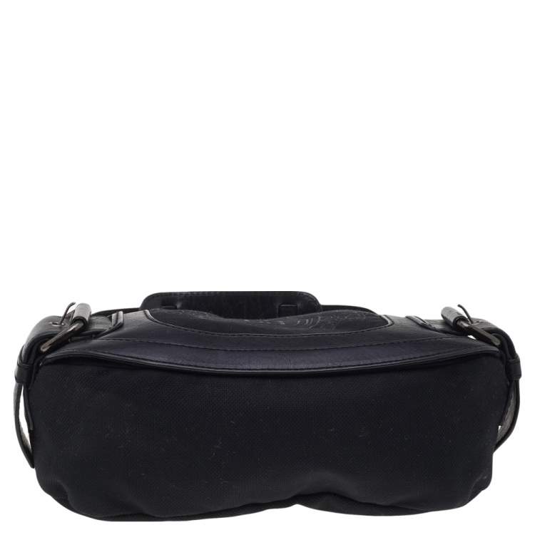 Pre Owned Givenchy Black Leather And Canvas Buckle Hobo