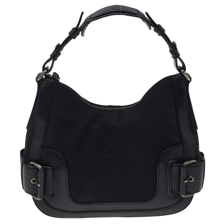 Pre Owned Givenchy Black Leather And Canvas Buckle Hobo