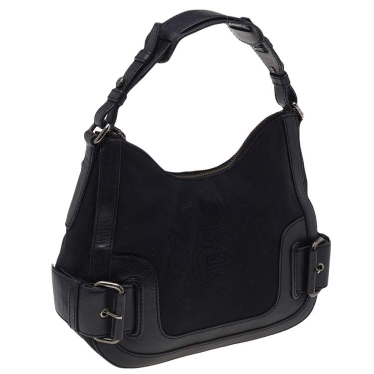 Pre Owned Givenchy Black Leather And Canvas Buckle Hobo
