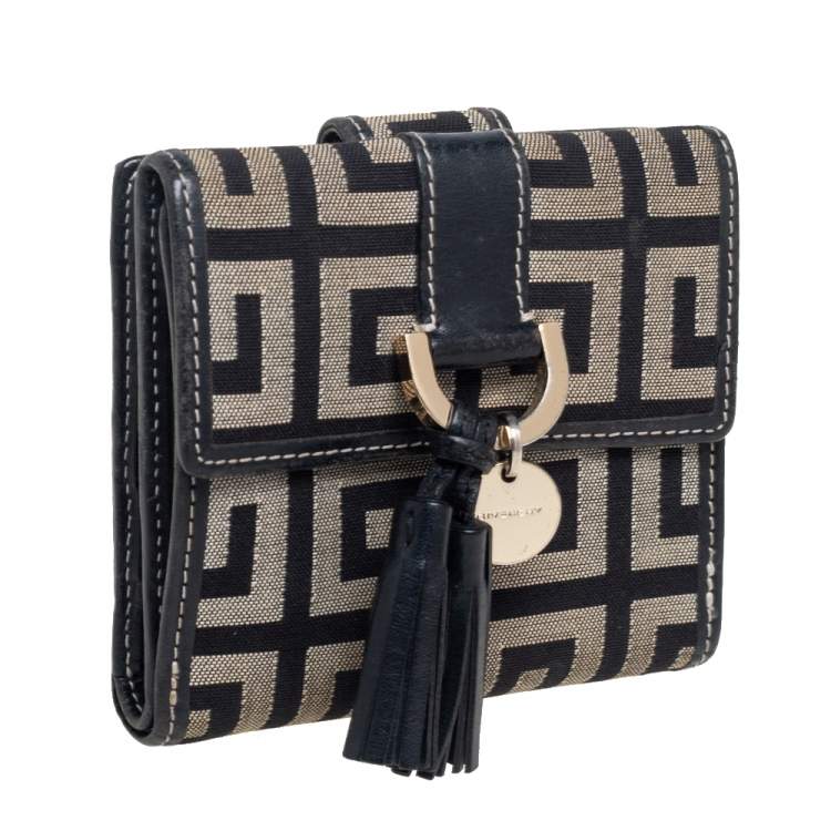 Pre Owned Givenchy Grey/Black Signature Canvas and Leather Compact Wallet