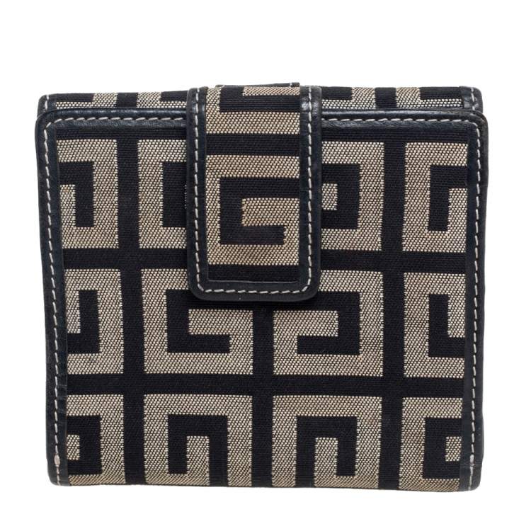 Pre Owned Givenchy Grey/Black Signature Canvas and Leather Compact Wallet