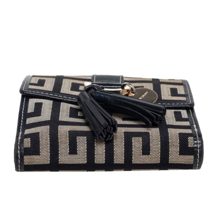 Pre Owned Givenchy Grey/Black Signature Canvas and Leather Compact Wallet