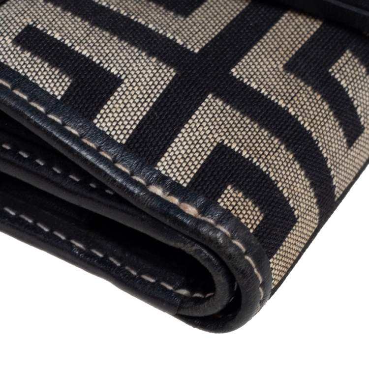 Pre Owned Givenchy Grey/Black Signature Canvas and Leather Compact Wallet