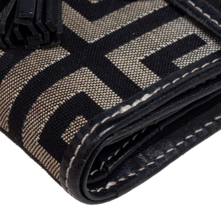 Pre Owned Givenchy Grey/Black Signature Canvas and Leather Compact Wallet