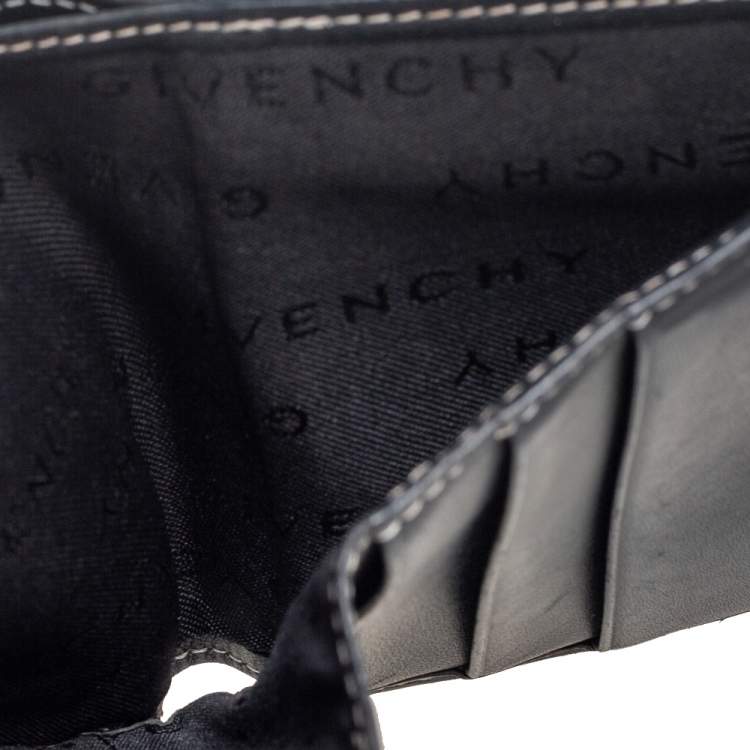 Pre Owned Givenchy Grey/Black Signature Canvas and Leather Compact Wallet