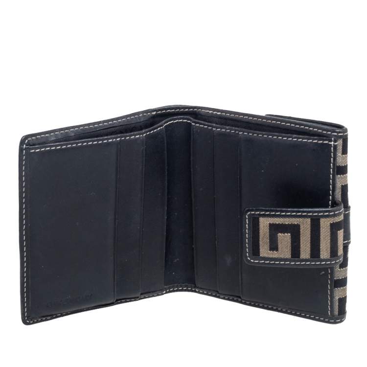 Pre Owned Givenchy Grey/Black Signature Canvas and Leather Compact Wallet