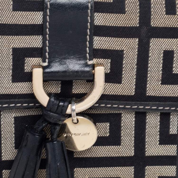 Pre Owned Givenchy Grey/Black Signature Canvas and Leather Compact Wallet