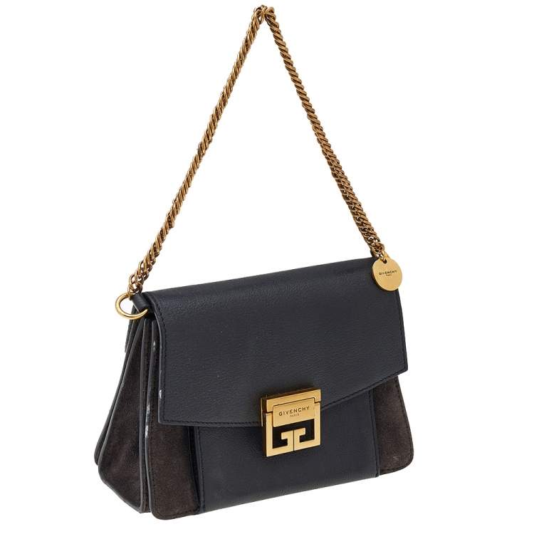 Pre Owned Givenchy Black Leather And Suede Small GV3 Shoulder Bag