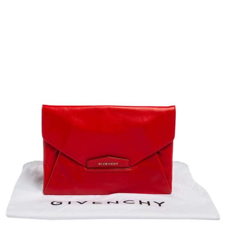 Pre Owned Givenchy Red Leather Antigona Envelope Clutch