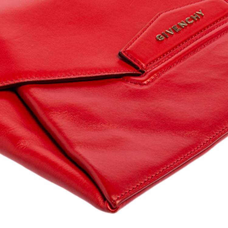 Pre Owned Givenchy Red Leather Antigona Envelope Clutch