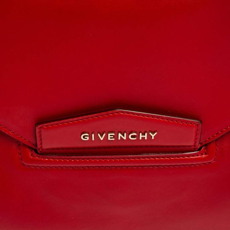 Pre Owned Givenchy Red Leather Antigona Envelope Clutch