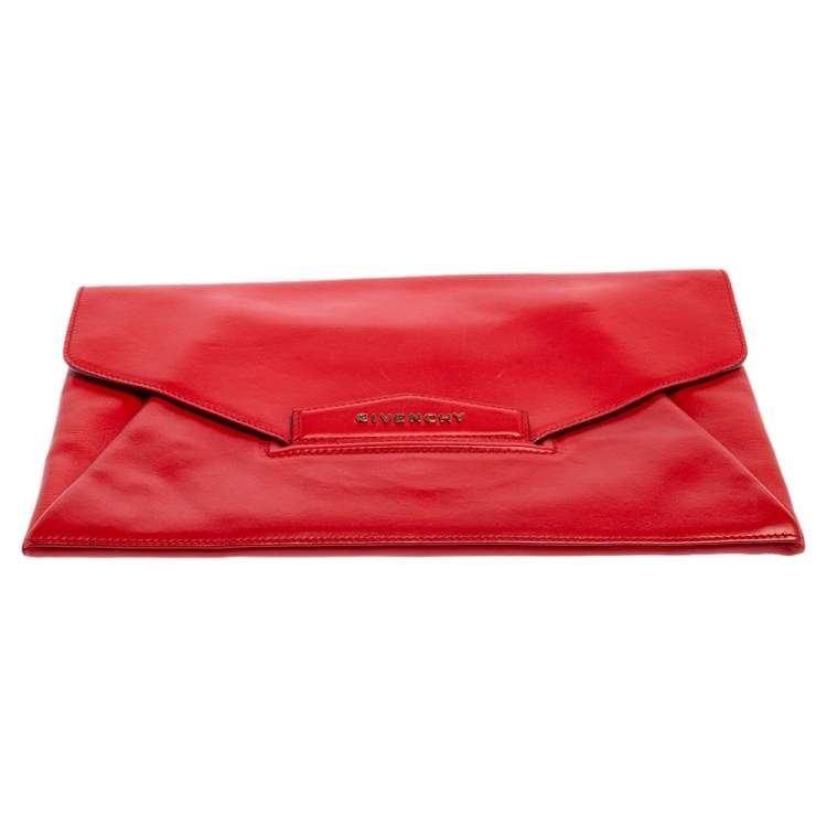 Pre Owned Givenchy Red Leather Antigona Envelope Clutch