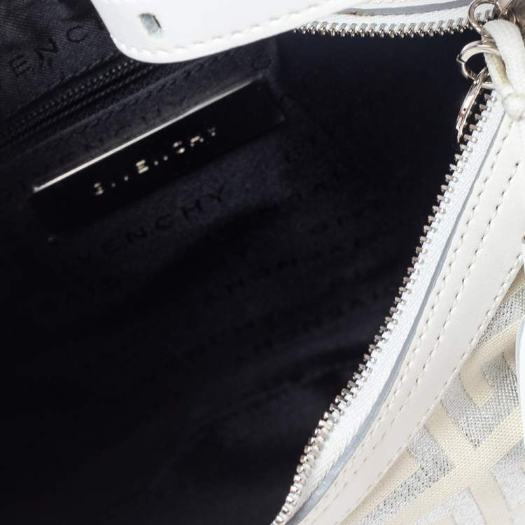 Pre Owned Givenchy White Shimmery Signature Canvas and Leather Trim Hobo