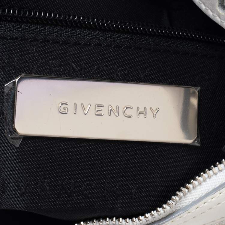 Pre Owned Givenchy White Shimmery Signature Canvas and Leather Trim Hobo