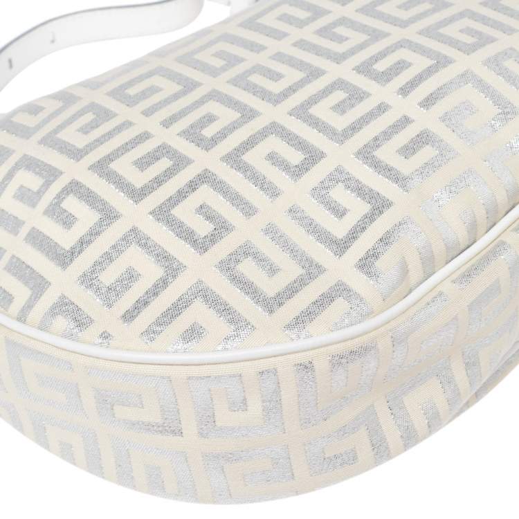 Pre Owned Givenchy White Shimmery Signature Canvas and Leather Trim Hobo