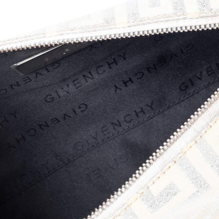 Pre Owned Givenchy White Shimmery Signature Canvas and Leather Trim Pochette