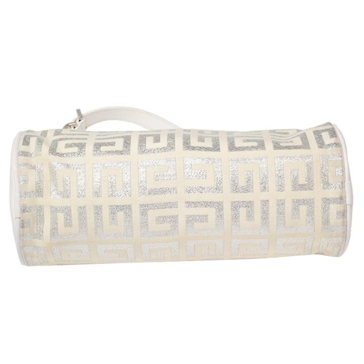 Pre Owned Givenchy White Shimmery Signature Canvas and Leather Trim Pochette