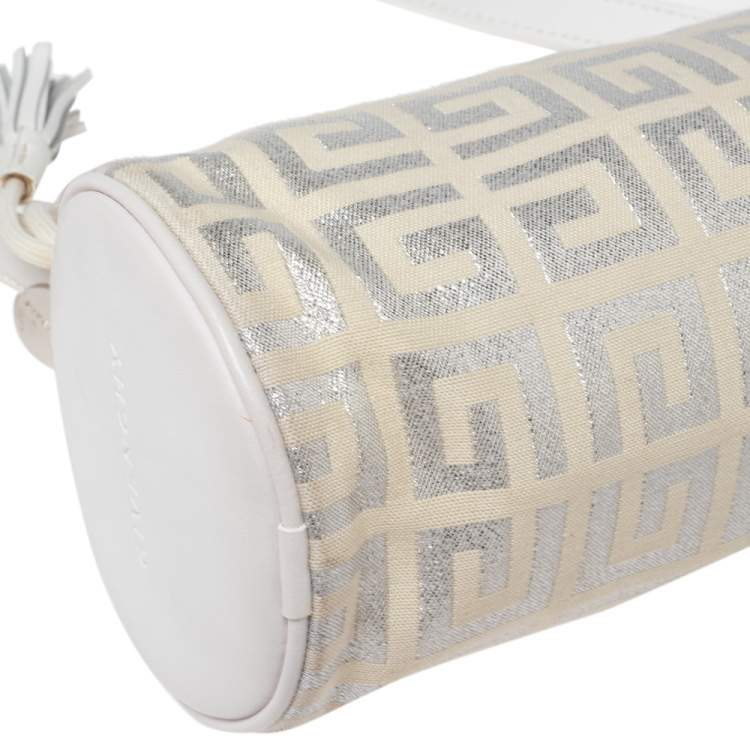 Pre Owned Givenchy White Shimmery Signature Canvas and Leather Trim Pochette
