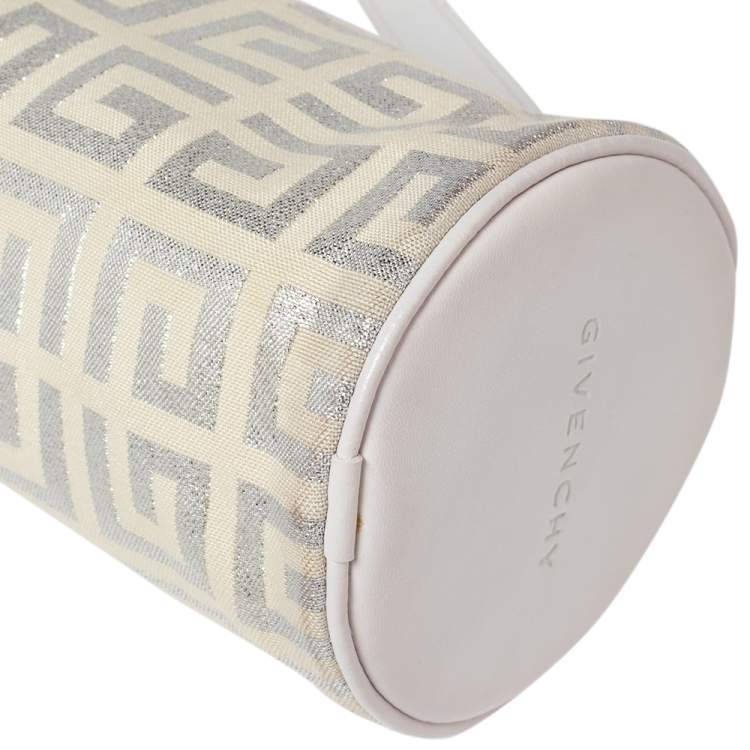 Pre Owned Givenchy White Shimmery Signature Canvas and Leather Trim Pochette
