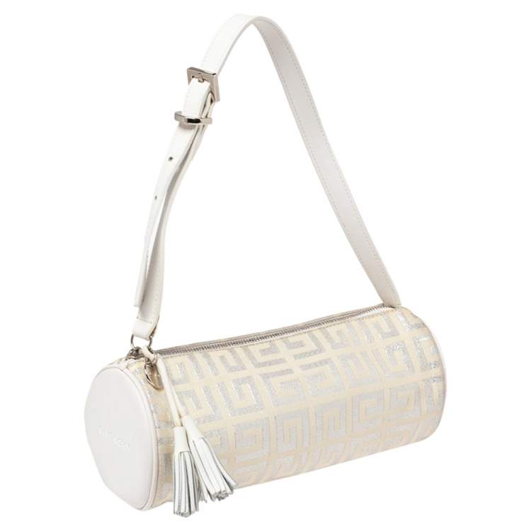 Pre Owned Givenchy White Shimmery Signature Canvas and Leather Trim Pochette