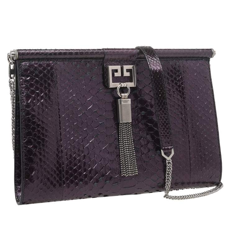 Pre Owned Givenchy Purple Python Leather Shoulder Bag