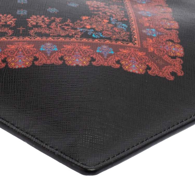 Pre Owned Givenchy Black Printed Leather Flat Clutch