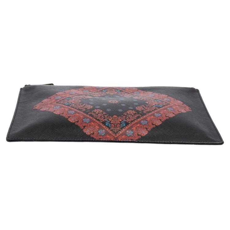 Pre Owned Givenchy Black Printed Leather Flat Clutch