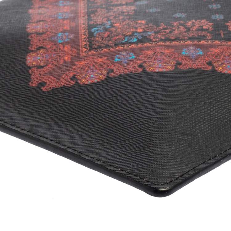 Pre Owned Givenchy Black Printed Leather Flat Clutch