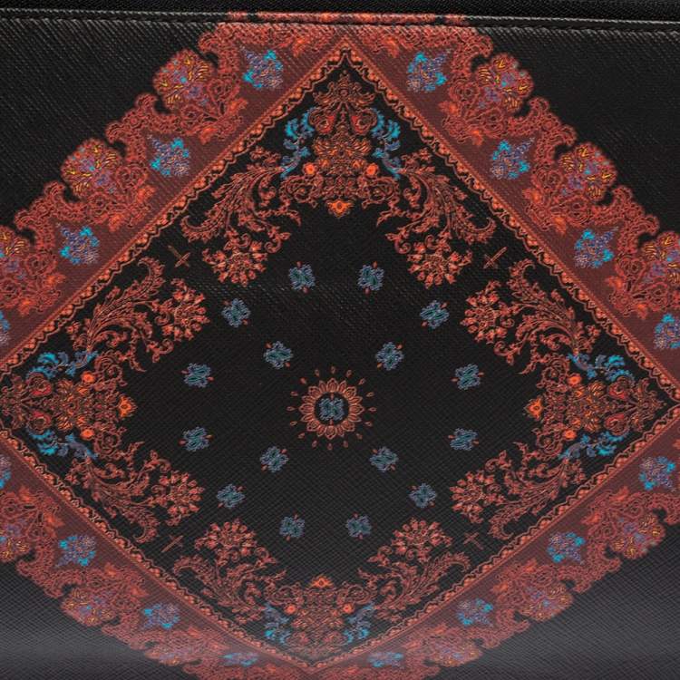 Pre Owned Givenchy Black Printed Leather Flat Clutch