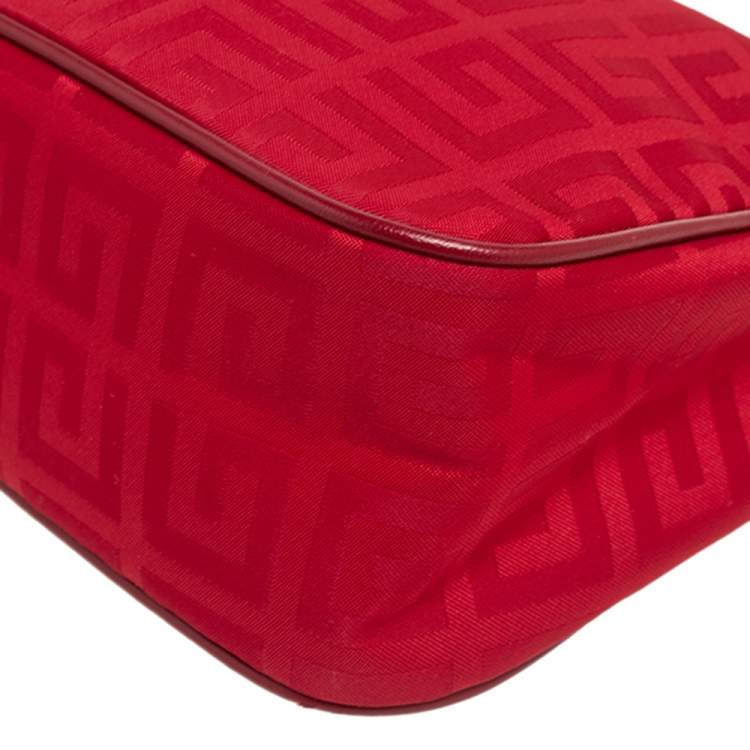 Pre Owned Givenchy Red Monogram Nylon Baguette Bag